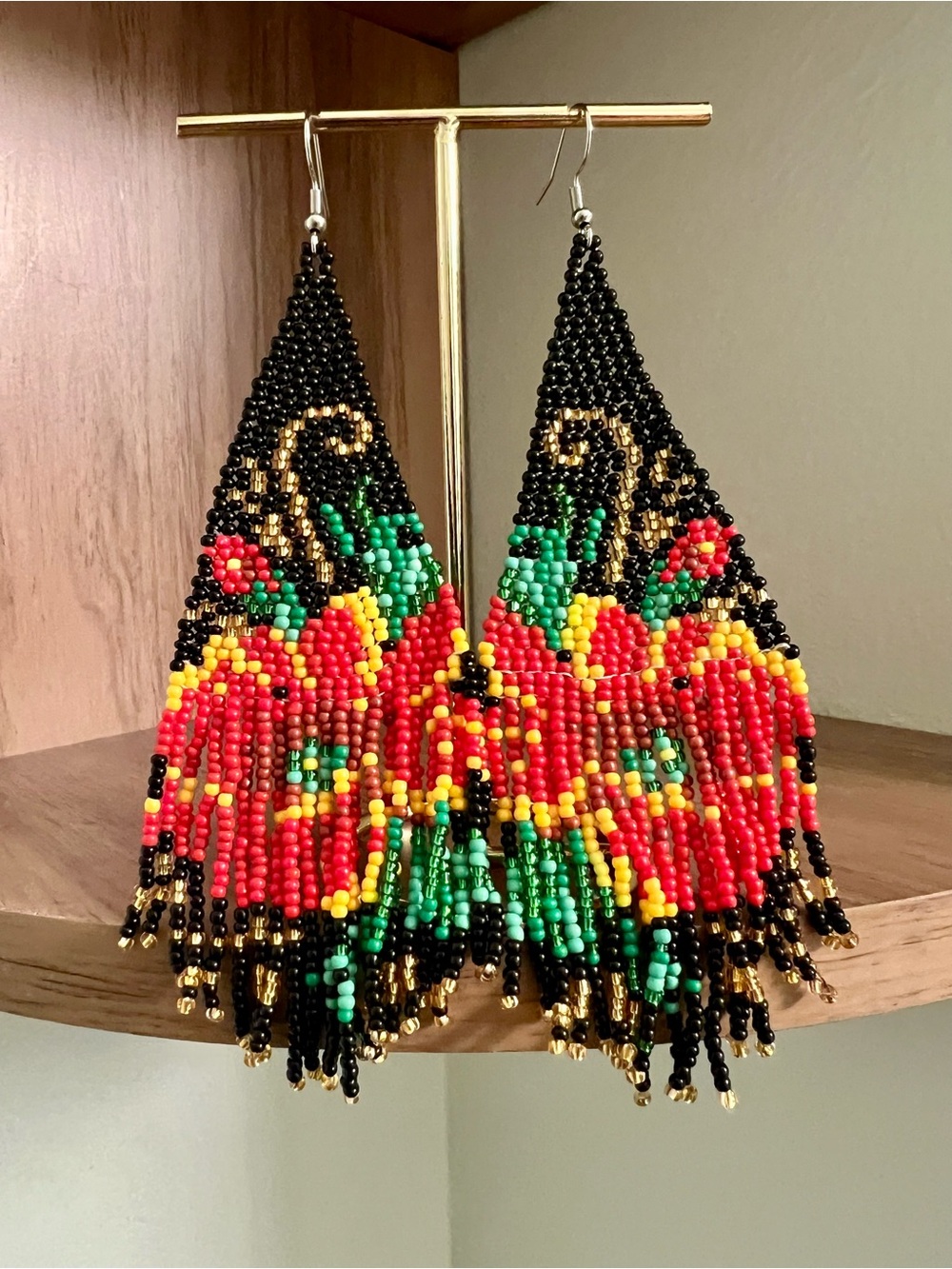 Dazzling Beaded Red Rose Earrings
